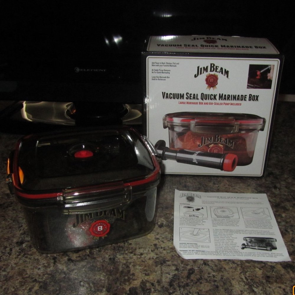 Jim Beam Vacuum Seal Quick Marinade Box and Air Sealer Pump NEW